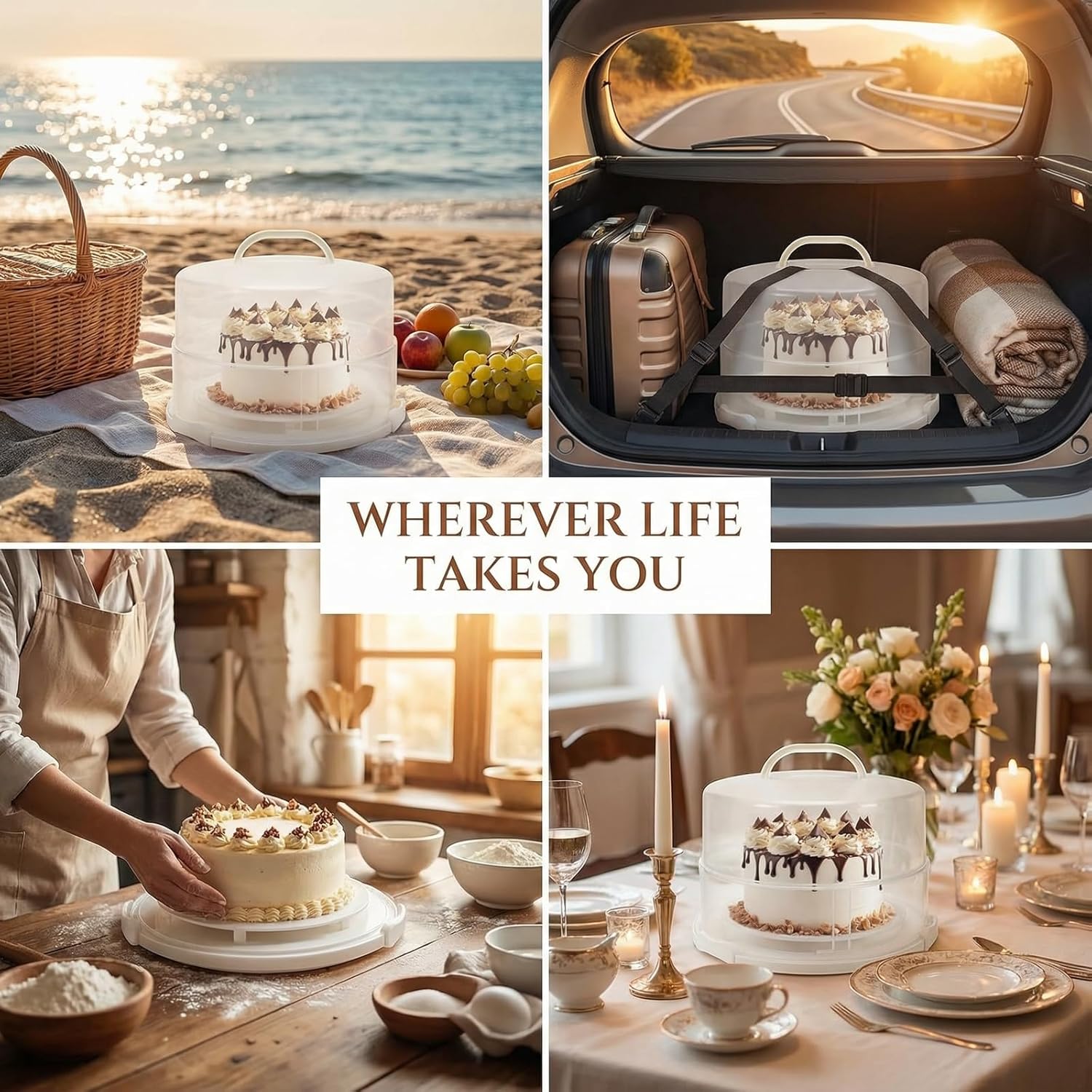 12 Inch Cake Carrier with Lid and Handle – Heavy-Duty Cake Container for Baking Events & Outdoor Trips | Adjustable Height,Portable Food Cake Carrier Storage Solution for Picnics & Camping